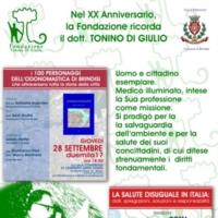 La Fondazione ricorda, nel XX Anniversario, il Dott. Tonino Di Giulio con due appuntamenti supportati dal Patrocinio del Comune di Brindisi